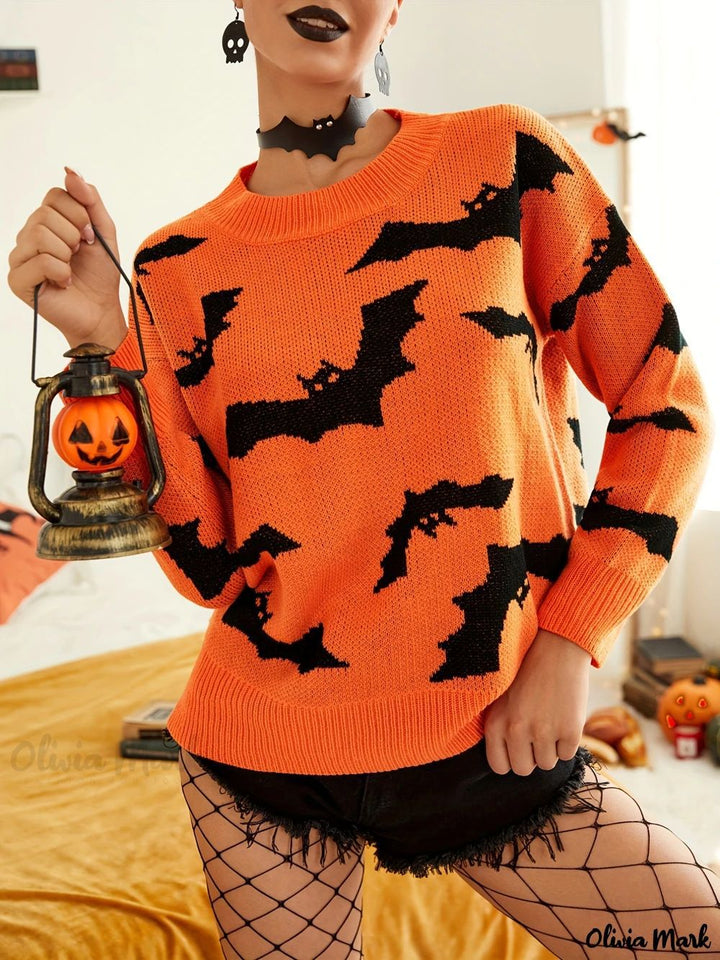 Kvinders Halloween sweater med sjov flagermusmønster Stilla