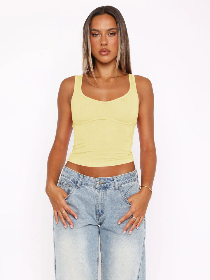 Dame crop-top med brede stropper og integreret bustier Stilla