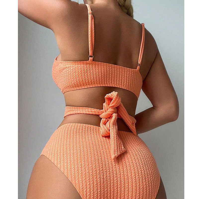 Dame Højskåret Rib-Bikini med elegant Kryds-Design Skovae
