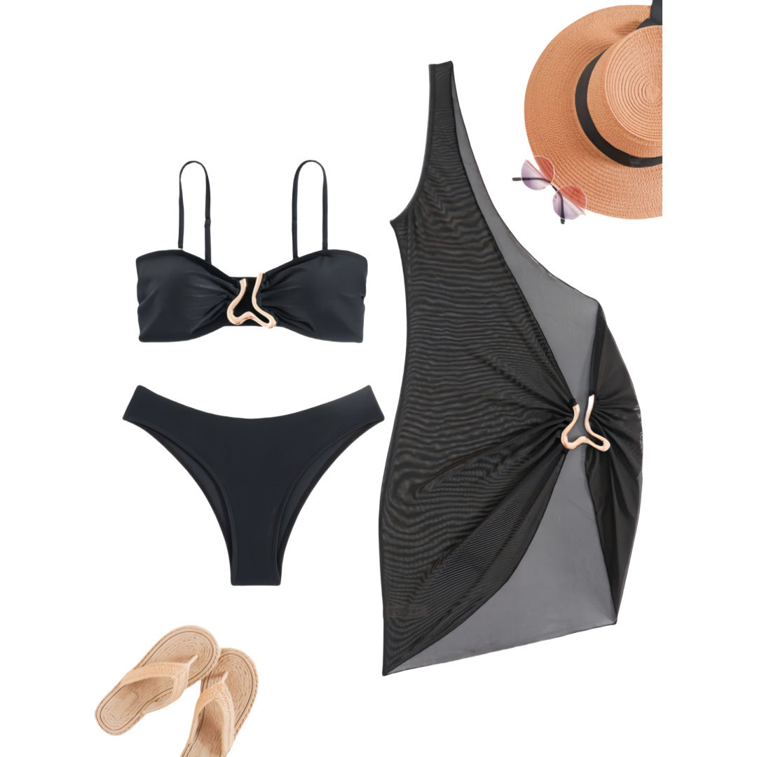 Dame Bandeau-bikini med gennemsigtigt cover-up Skovae