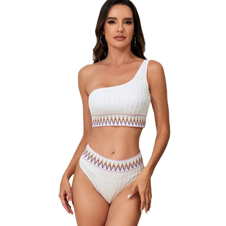 Dame En-sidet Crop-Bikini med farverigt Jacquardbånd Skovae