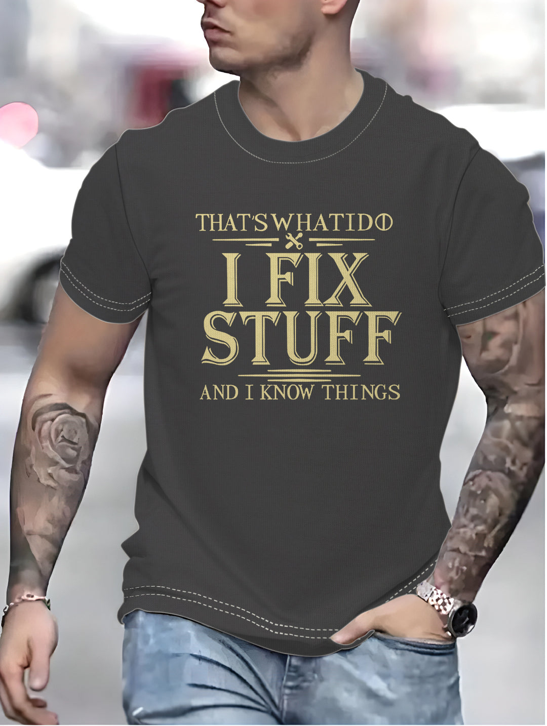 Herre T-shirt med humoristisk tryk og høj kvalitets bomuldsblanding Stilla