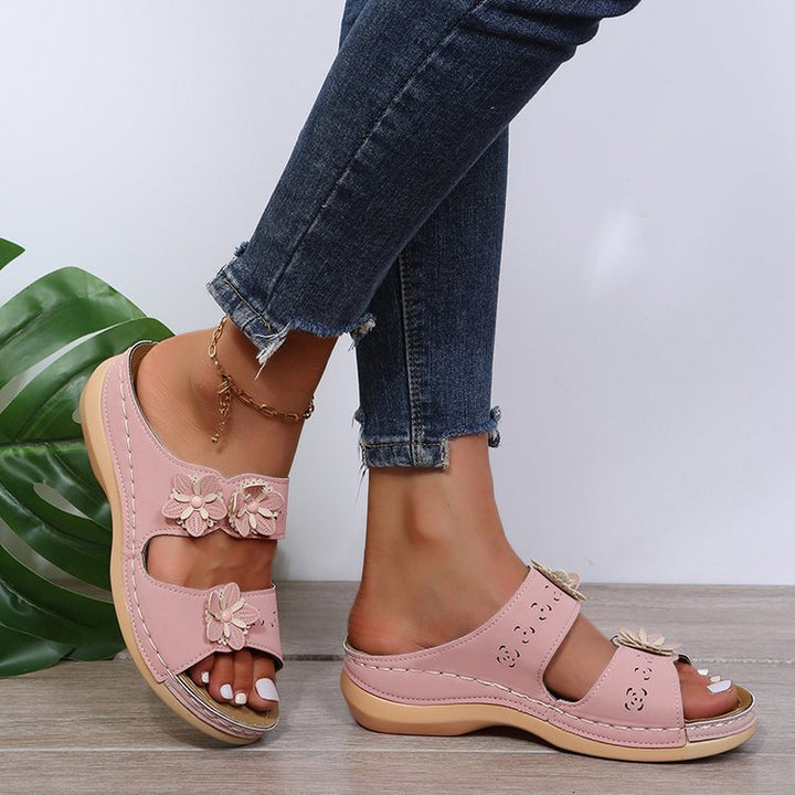 Dame Komfortable Blomster-sandaler med åben tå og anatomisk fodseng Stilla