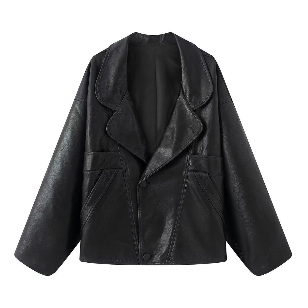 Dame elegant kunstlæderjakke med oversized snit Stilla