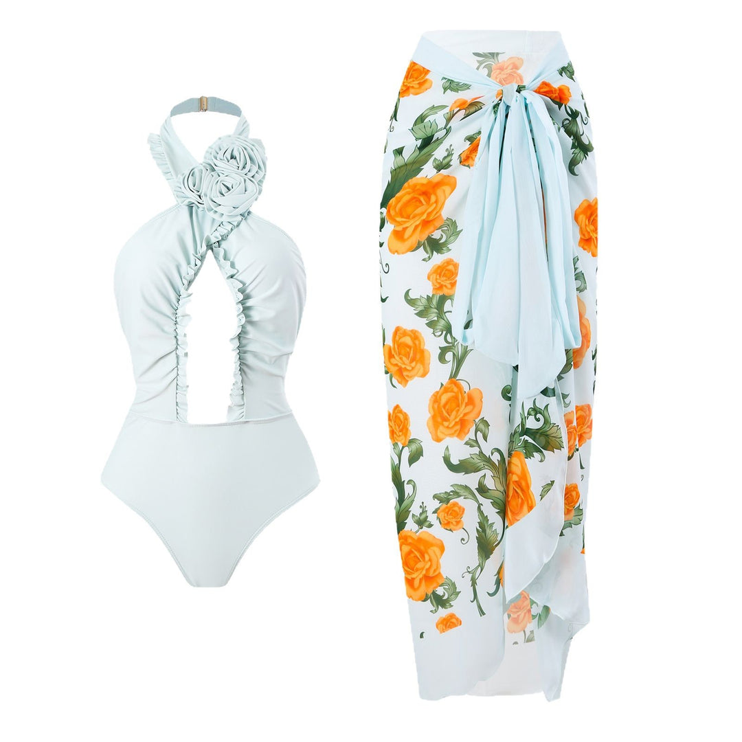Dame badedragt med moderigtigt omslagskørt og blomstret design Stilla
