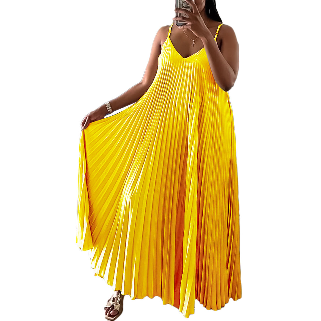 Dame Plisseret Maxikjole med fine Spaghetti-stropper og svajende kant Stilla