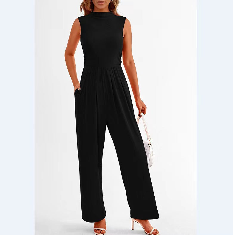 Dame Wide-Leg Jumpsuit med høj krave og sidelommer Stilla