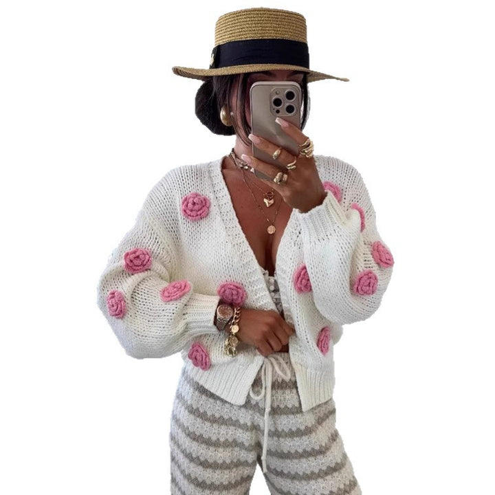 Kvinders luftige cardigan med farverige blomsterapplikationer Stilla