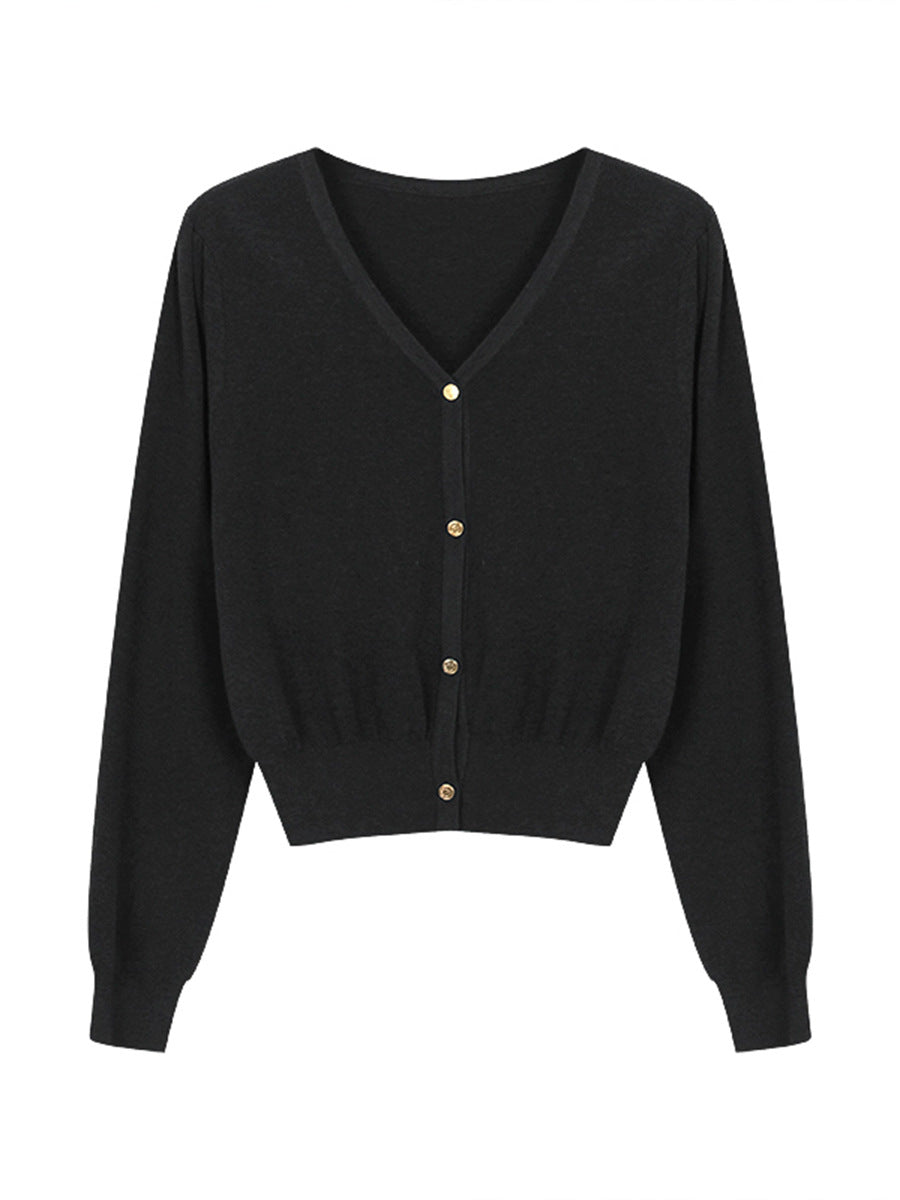 Dame elegant strikket cardigan med V-udskæring og elegante knapdetaljer Stilla
