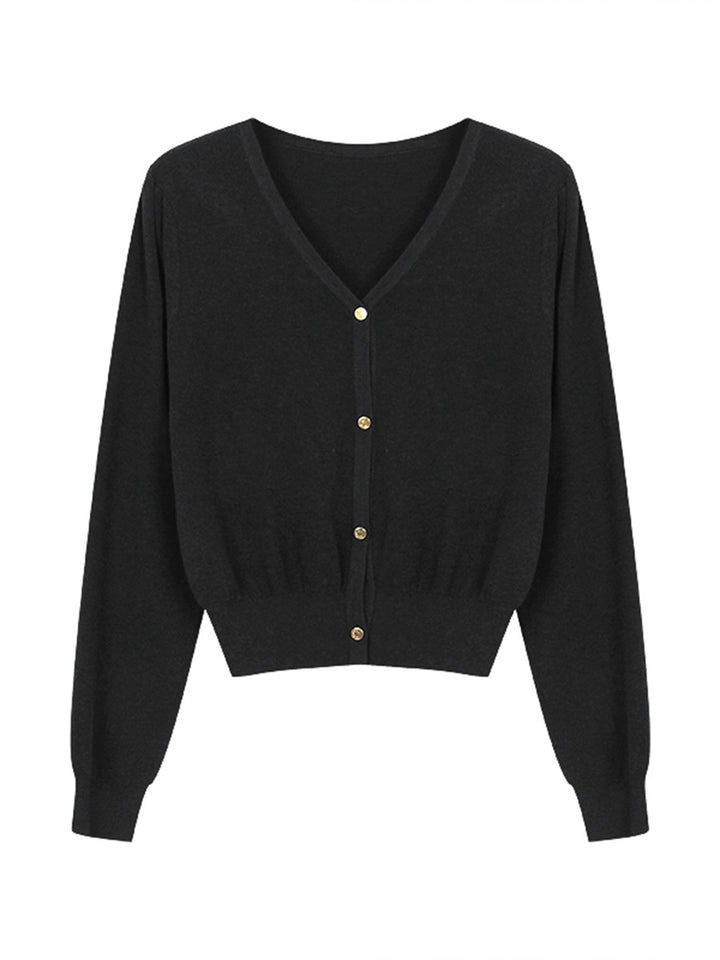 Dame elegant strikket cardigan med V-udskæring og elegante knapdetaljer Stilla