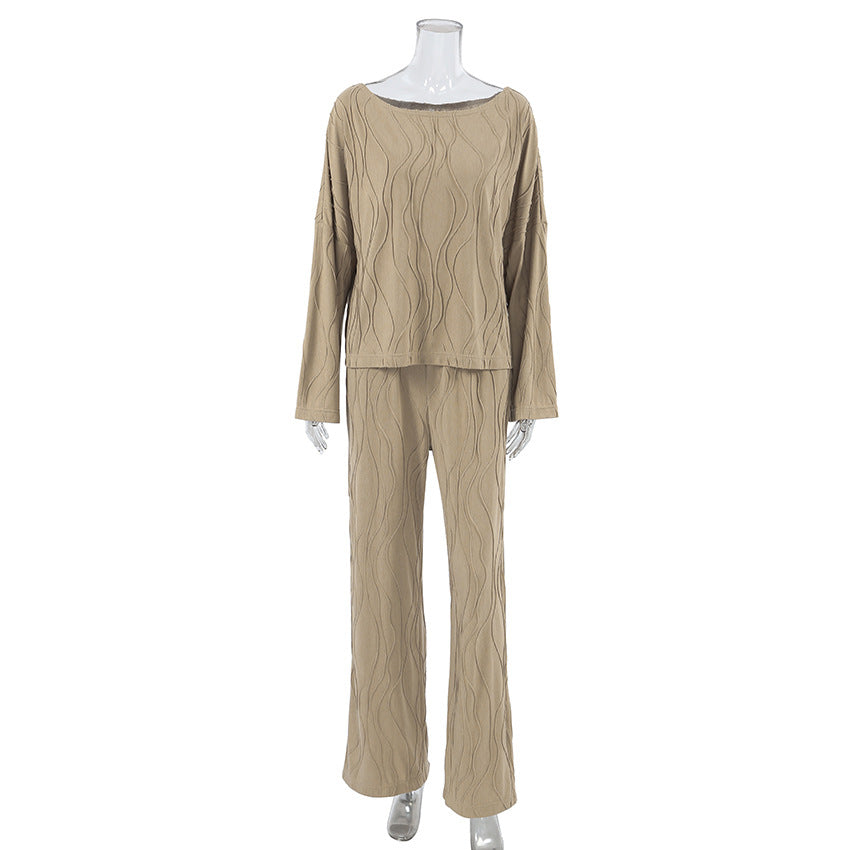 Dame trendy loungewear-sæt med struktureret overdel og behagelige bukser Stilla