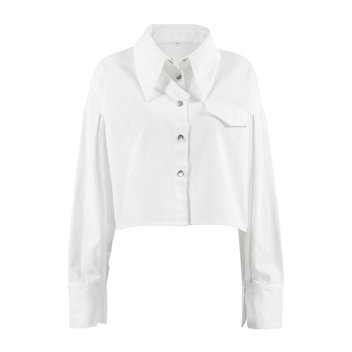 Dame Crop-Skjorte med elegante Oversized-Ærmer og Knapdetaljer Stilla