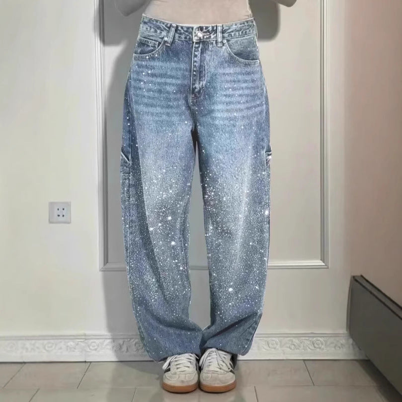 Kvinder casual baggy jeans med glitrende applikationer Stilla