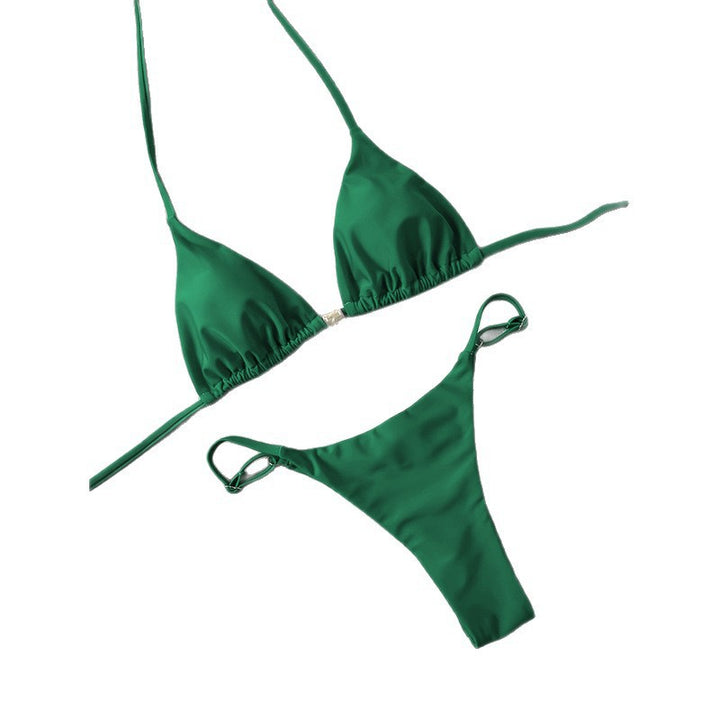Dame triangel-bikini med justerbare stropper og elegant smykkedetalje Skovae
