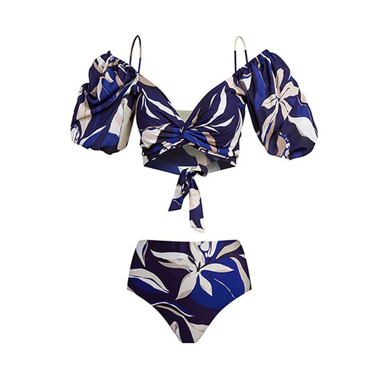 Dame bikini sæt med puffærmer og elegant omslag nederdel Skovae