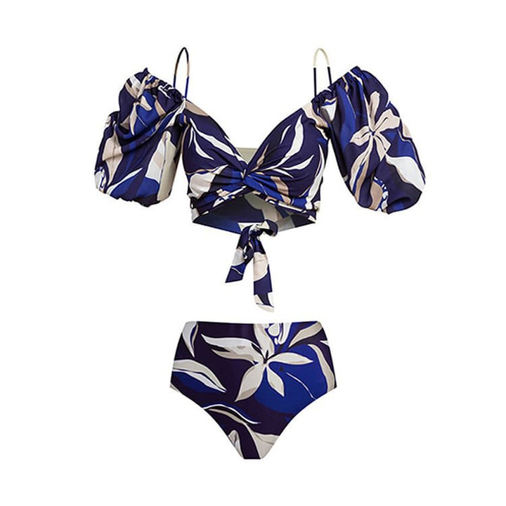 Dame bikini sæt med puffærmer og elegant omslag nederdel Skovae