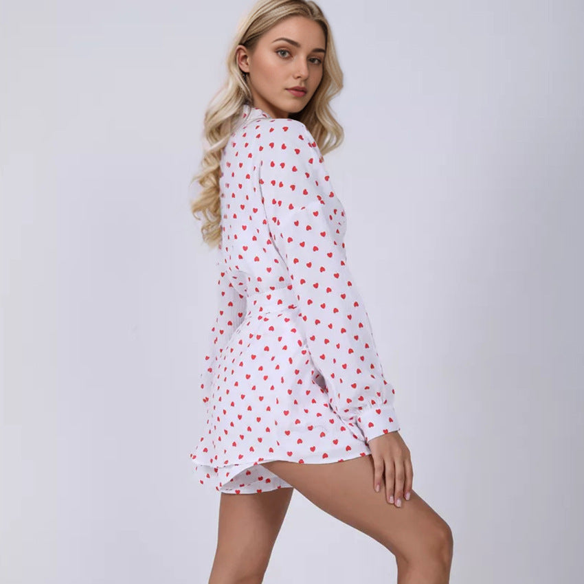 Dame pyjamasæt med hjerter og elegant bluse Stilla