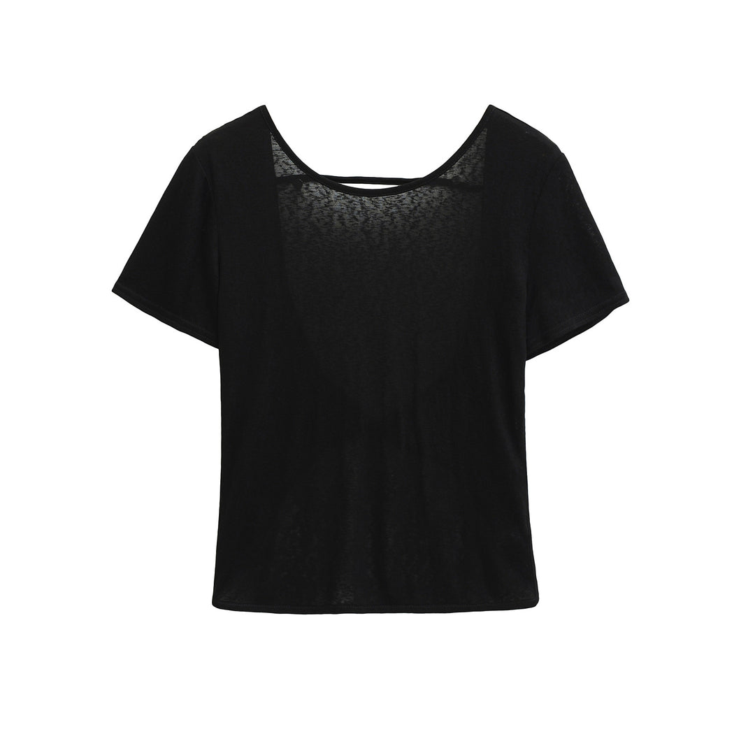 Dame løstsiddende basis T-shirt med struktureret materiale og rund halsudskæring Stilla