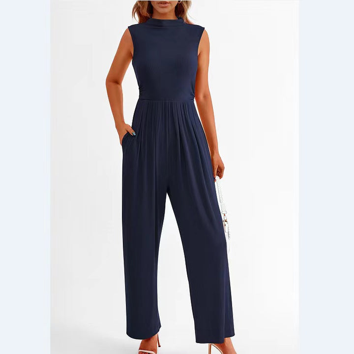 Dame Wide-Leg Jumpsuit med høj krave og sidelommer Stilla