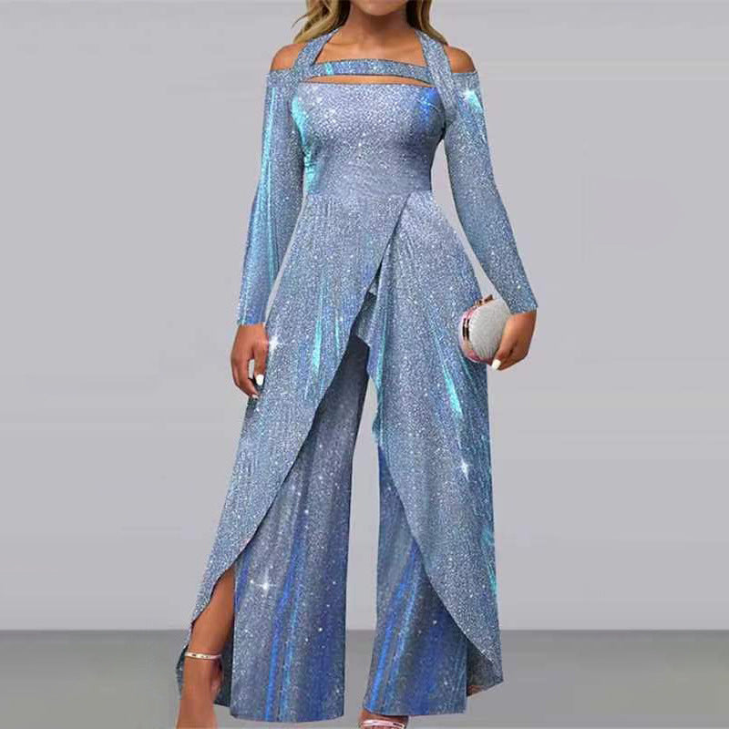 Dame Glamourøst Funktionsjumpsuit med skinnende effekt og elegant design Stilla