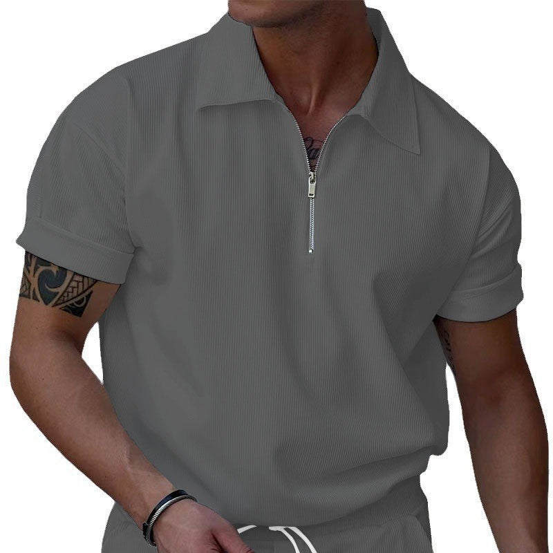 Herrer kortærmet polo-shirt med moderne lynlås og struktureret stof Stilla