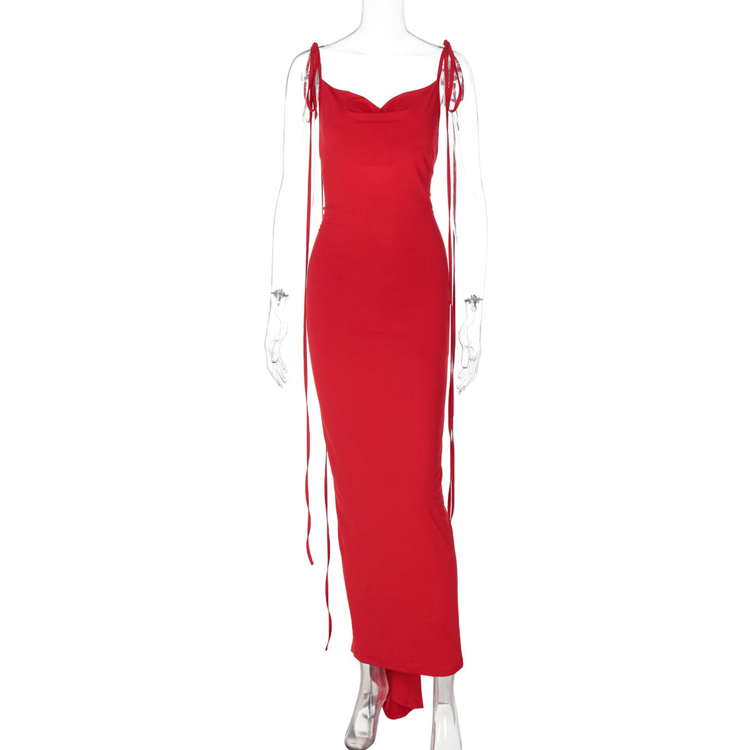 Dame Maxikjole med elegant drapering og justerbare stropper Stilla