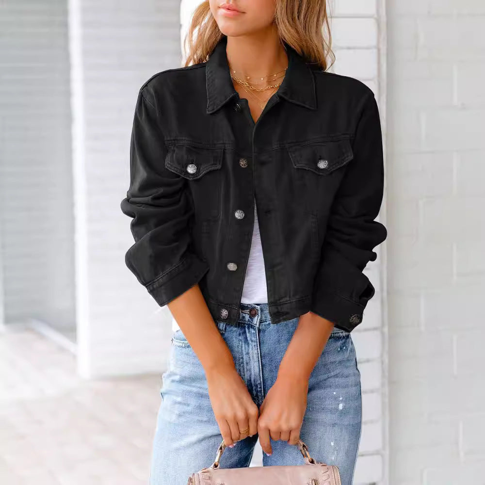 Dame Kort Denim Jakke med Fashionabel Snit Stilla
