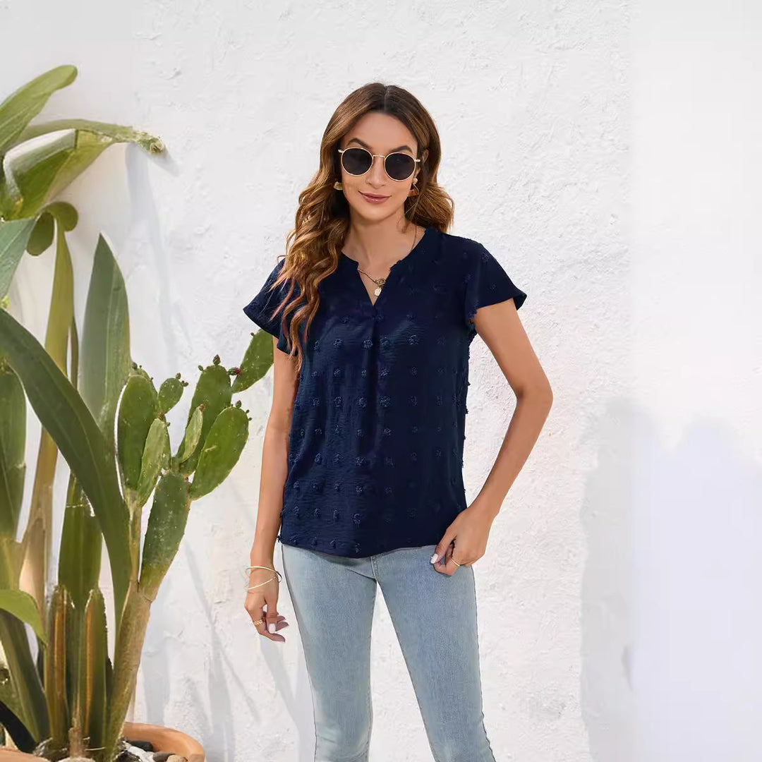 Dame Letts Kortærmet Bluse T-shirt med struktureret materiale og elegante detaljer Skovae