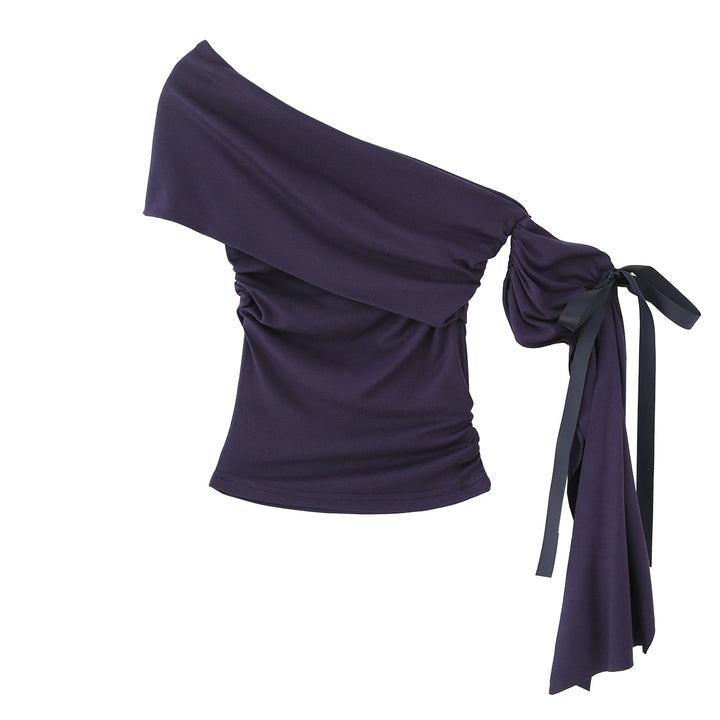 Dame asymmetrisk top med draperinger og dekorativ snor Stilla