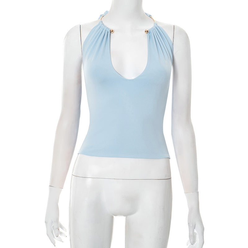 Femme Elegant Dyb V-Udskæring Haltertop Stilla