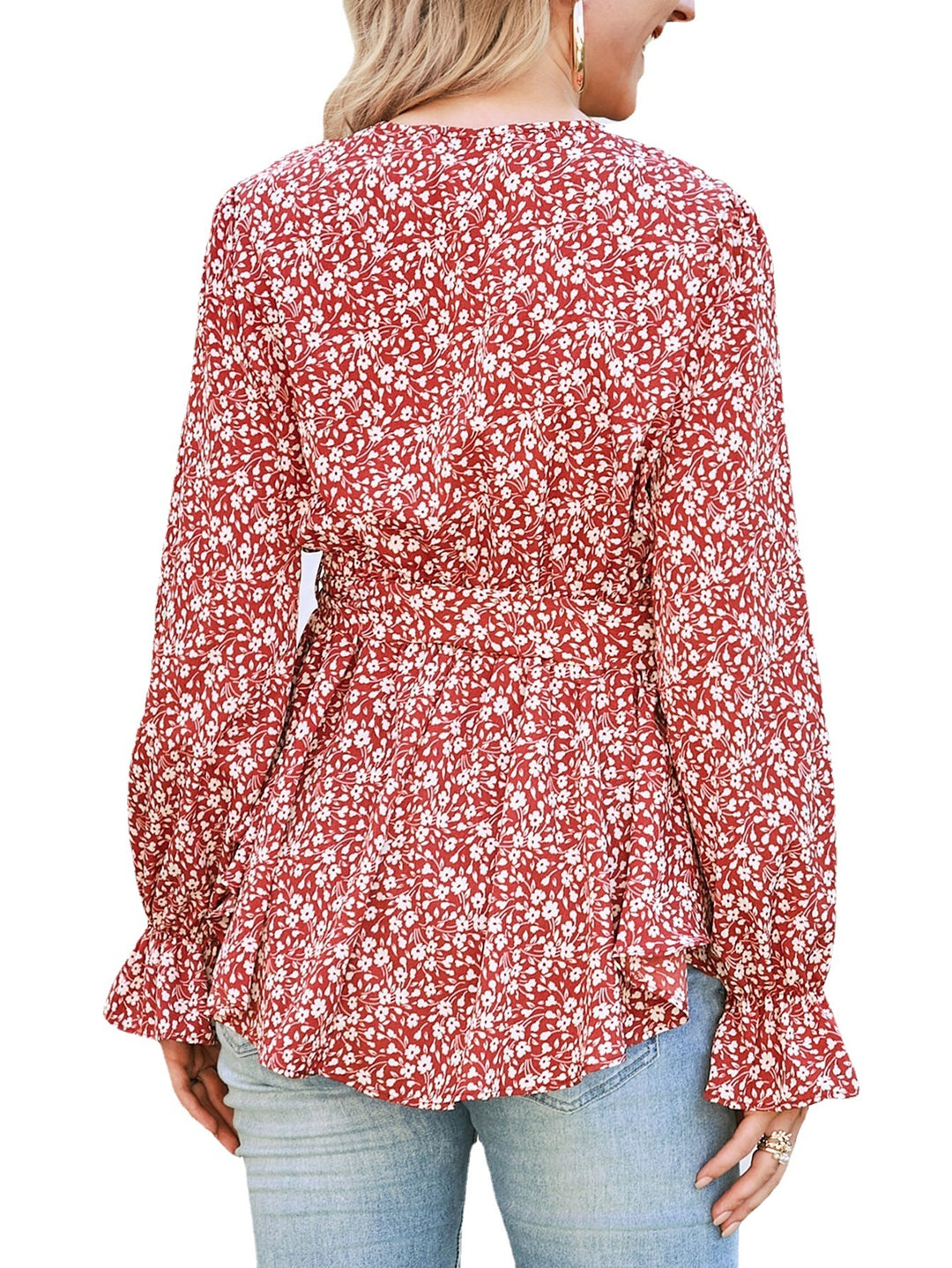 Dame blomster mønster peplum bluse Stilla