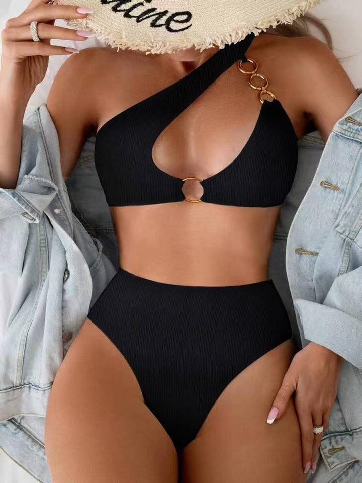 Femme High-Cut En-Skulder-Bikini-Sæt med Ringdetalje Stilla