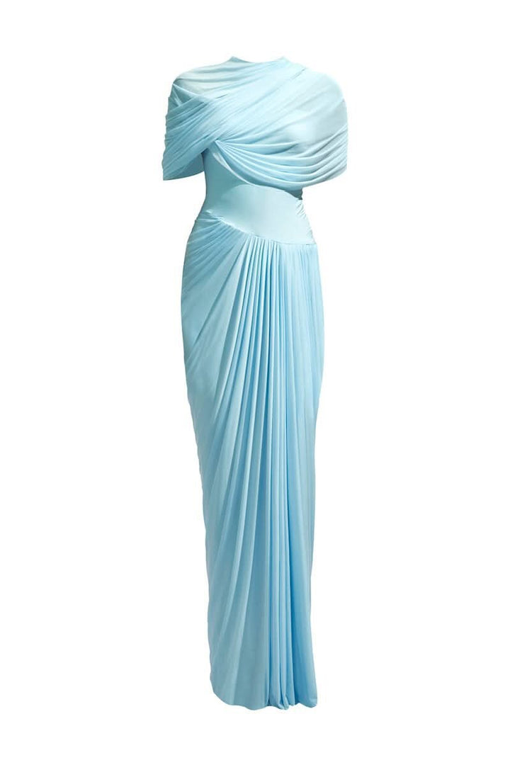 Dame maxikjole med elegant drapering og asymmetrisk cut-outs Skovae