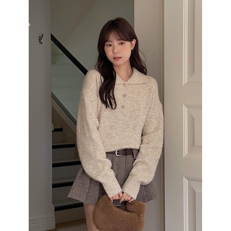 Dame sweater med voluminøse ærmer og fashionabel krave Stilla