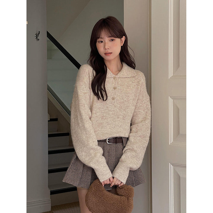 Dame sweater med voluminøse ærmer og fashionabel krave Stilla