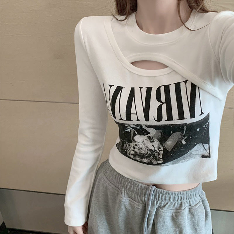 Dame Trendy Cut-Out Grafik Langærmet top Stilla
