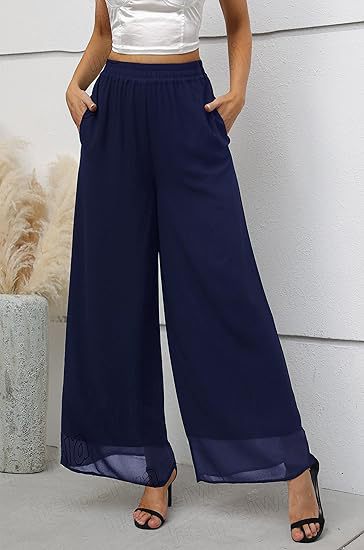 Dame Løst skåret chiffon-bukser med elastisk taljebånd og høje sidelommer Skovae