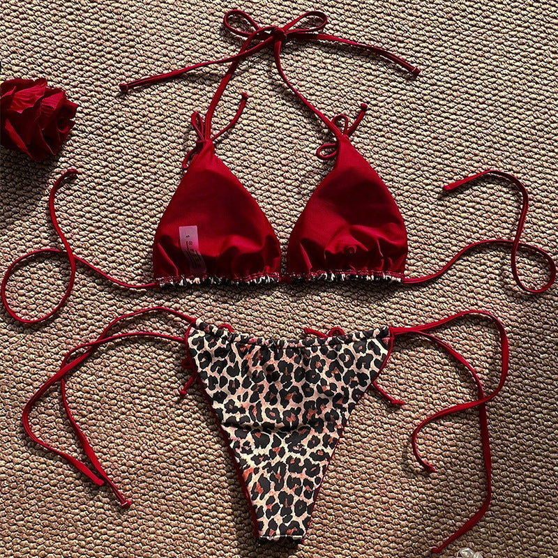 Dame triangel bikini med dyreprint og justerbare bindebånd Skovae