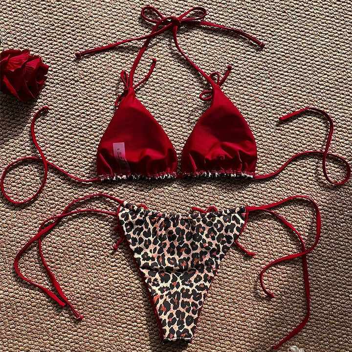 Dame triangel bikini med dyreprint og justerbare bindebånd Skovae