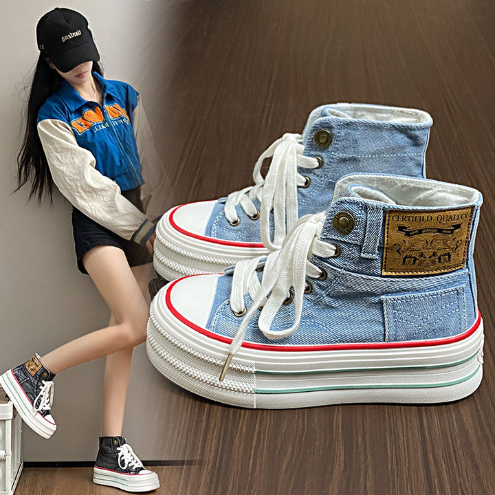 Dame højformat sneakers med moderigtige plateau sål og robust canvas-materiale Stilla