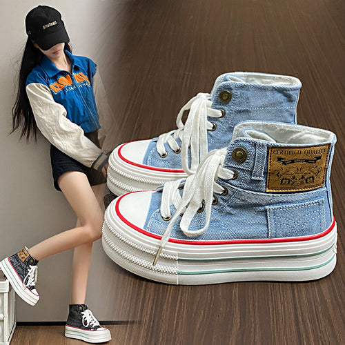 Dame højformat sneakers med moderigtige plateau sål og robust canvas-materiale Stilla