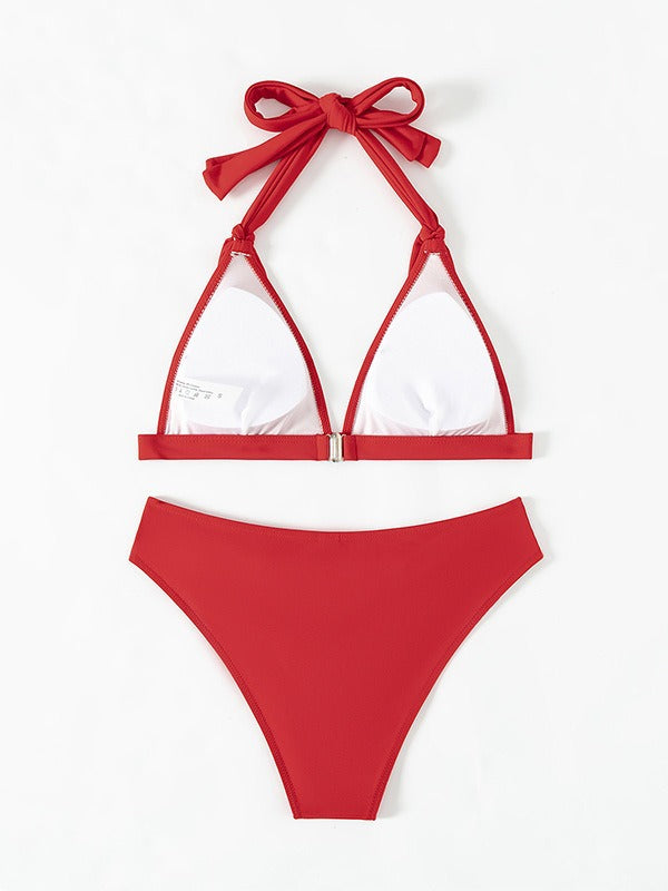 Dame Push-Up Bikini sæt med raffinerede flæsedetaljer og moderigtigt halterneck Stilla