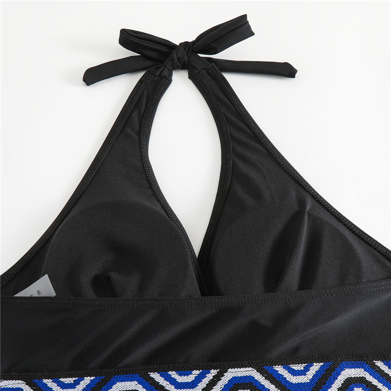 Dame Bikini-sæt med geometrisk design og dyb V-udskæring Skovae