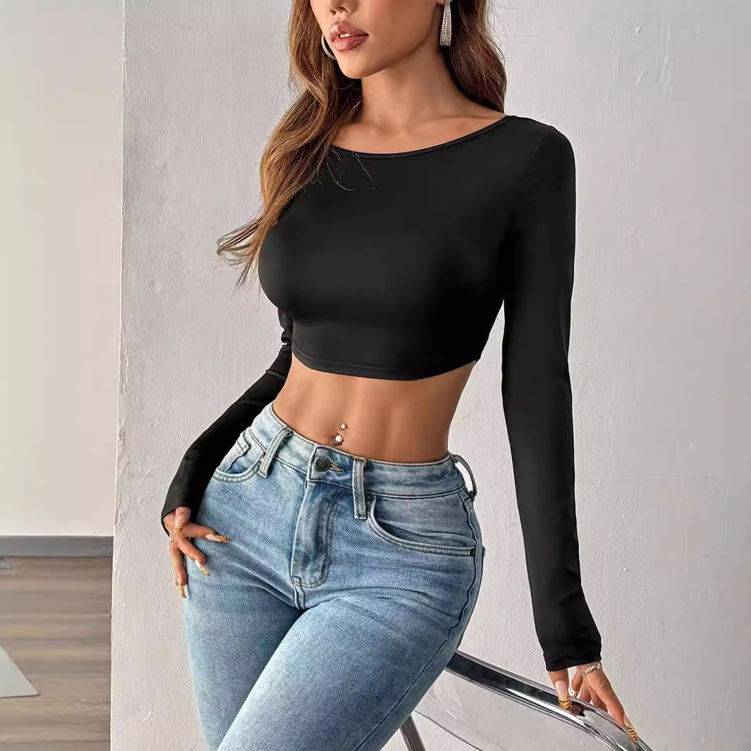 Kvindernes cropped langærmet skjorte i minimalistisk design Stilla