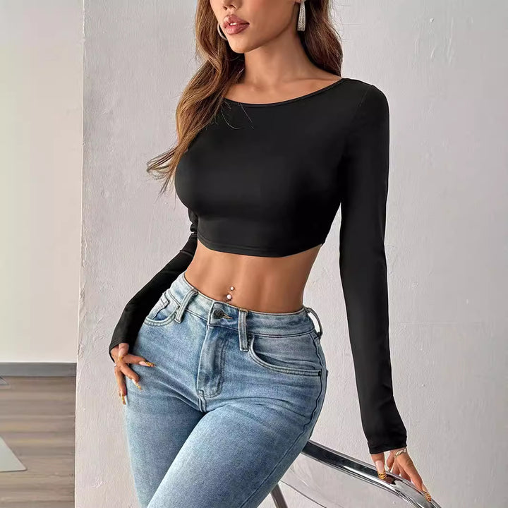 Kvindernes cropped langærmet skjorte i minimalistisk design Stilla