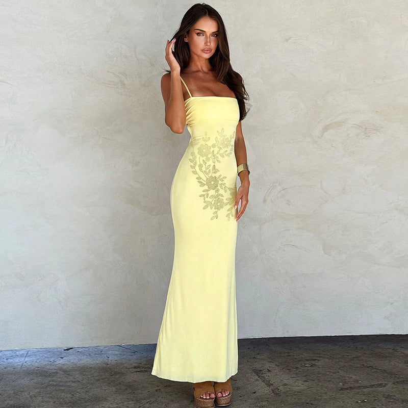 Dame Elegante Floral Broderet Maxikjole Stilla