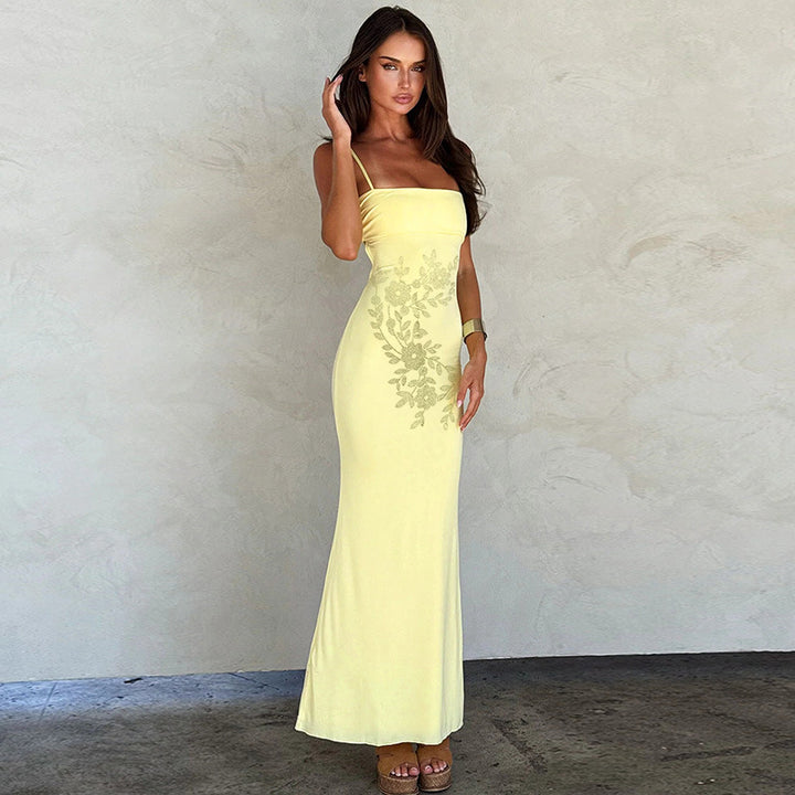 Dame Elegante Floral Broderet Maxikjole Stilla