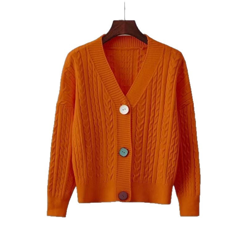 Kvinders chunky strik cardigan med V-hals og dekorative knapper Stilla