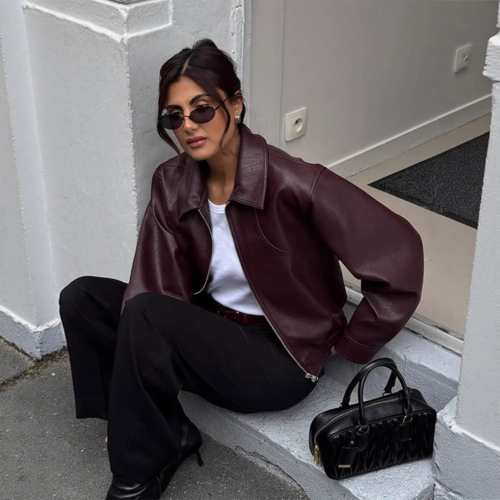 Dame elegant læderjakke med oversized snit Stilla