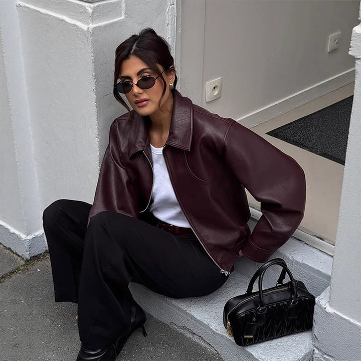 Dame elegant læderjakke med oversized snit Stilla